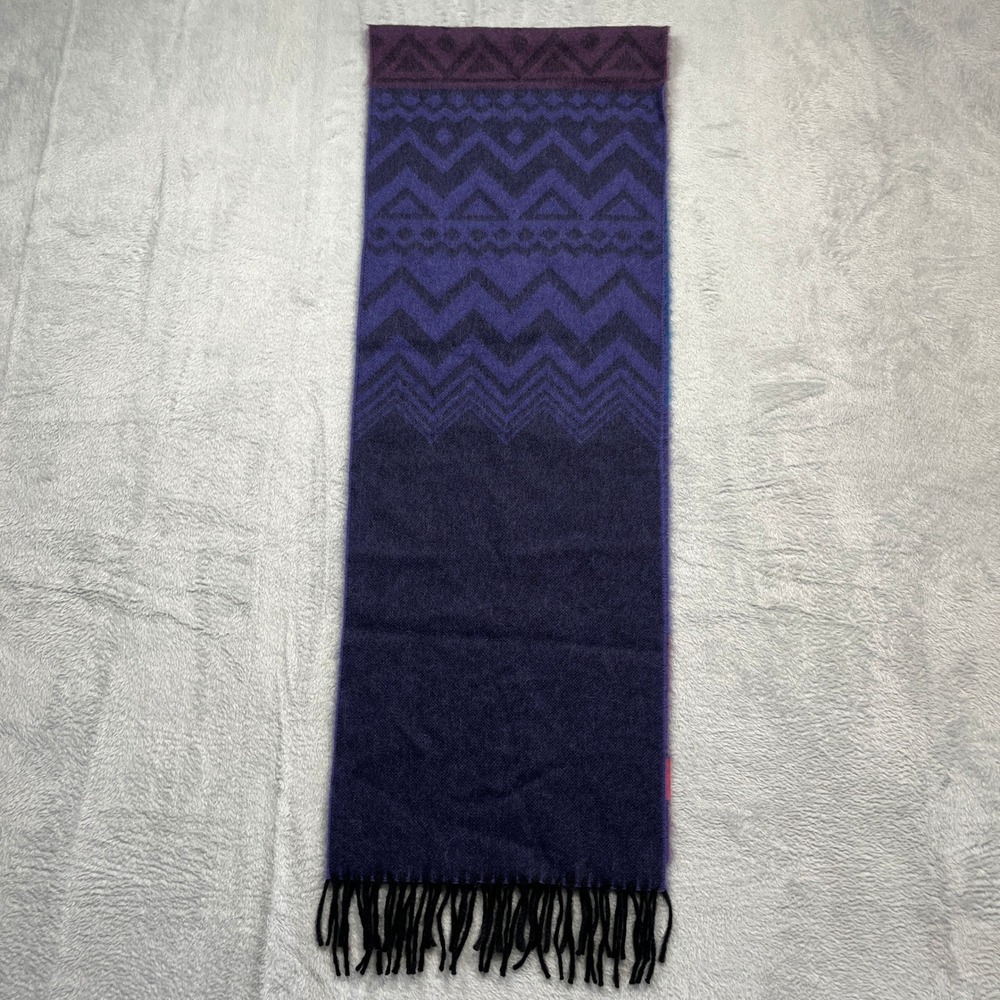 Kuna Scarf Purple Blue‎ 100% Baby Alpaca Chevron Geometric Fringe Peru - Picture 8 of 14